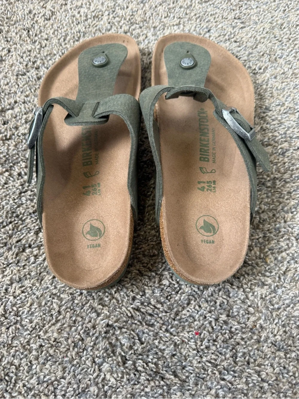 Birkenstock size 41  women’s Olive Green Toe-Post Suede Sandals